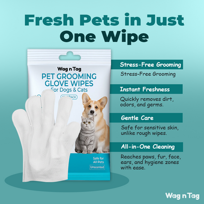 Wag n Tag Pet Grooming Glove Wipes